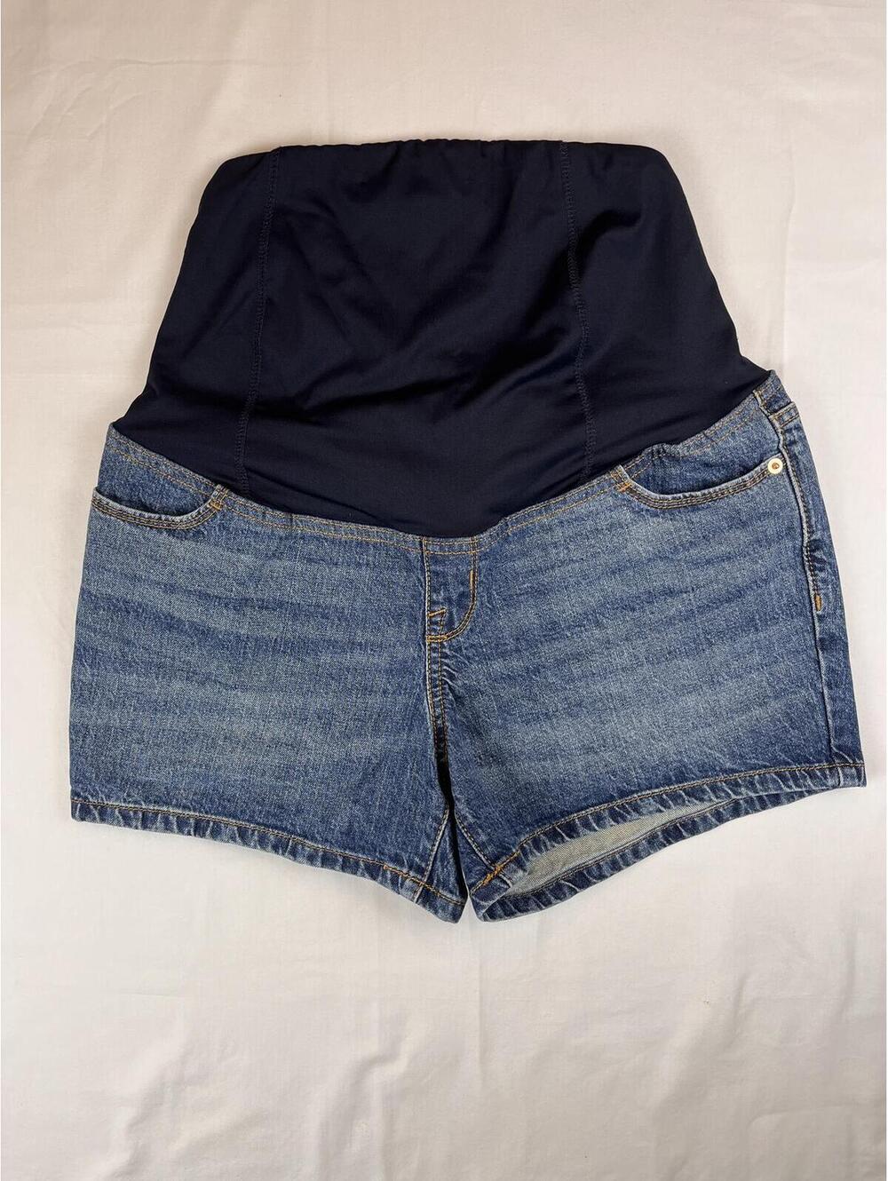 Isabel Maternity Denim Shorts Size 4 Midi Short Blue Stretch Jean Pregnancy